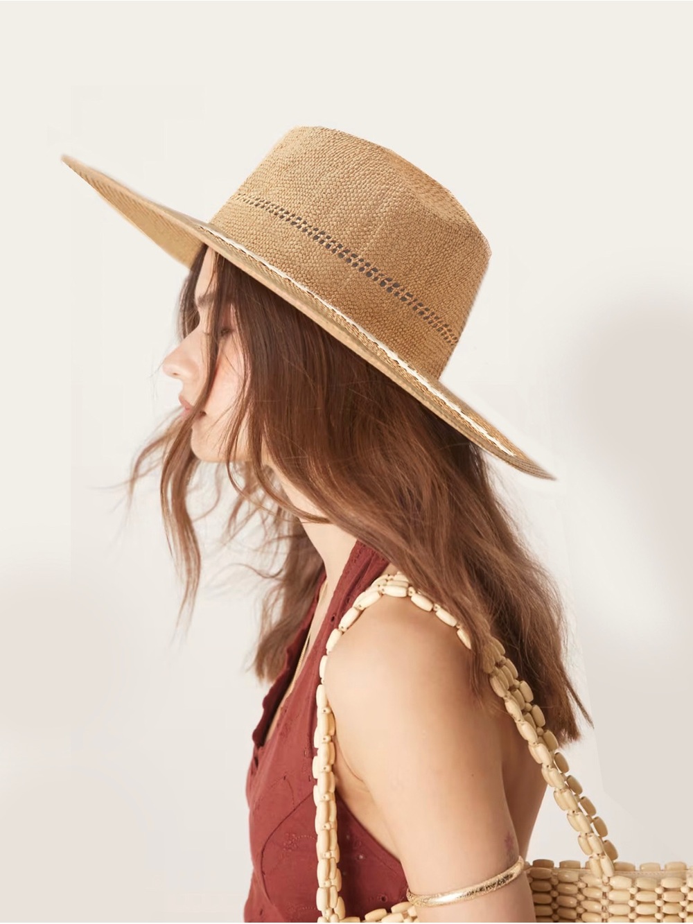 BNWT Natural Reflections Tan Straw Sun Hat with White Trim
